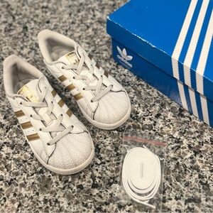 Adidas Superstar White & Gold Sneakers, Toddler Size 10